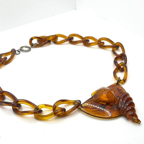 Vintage Art Deco Bakelite Amber-Colored Chain Necklace Bold Abstract Pendant - Picture 4 of 5